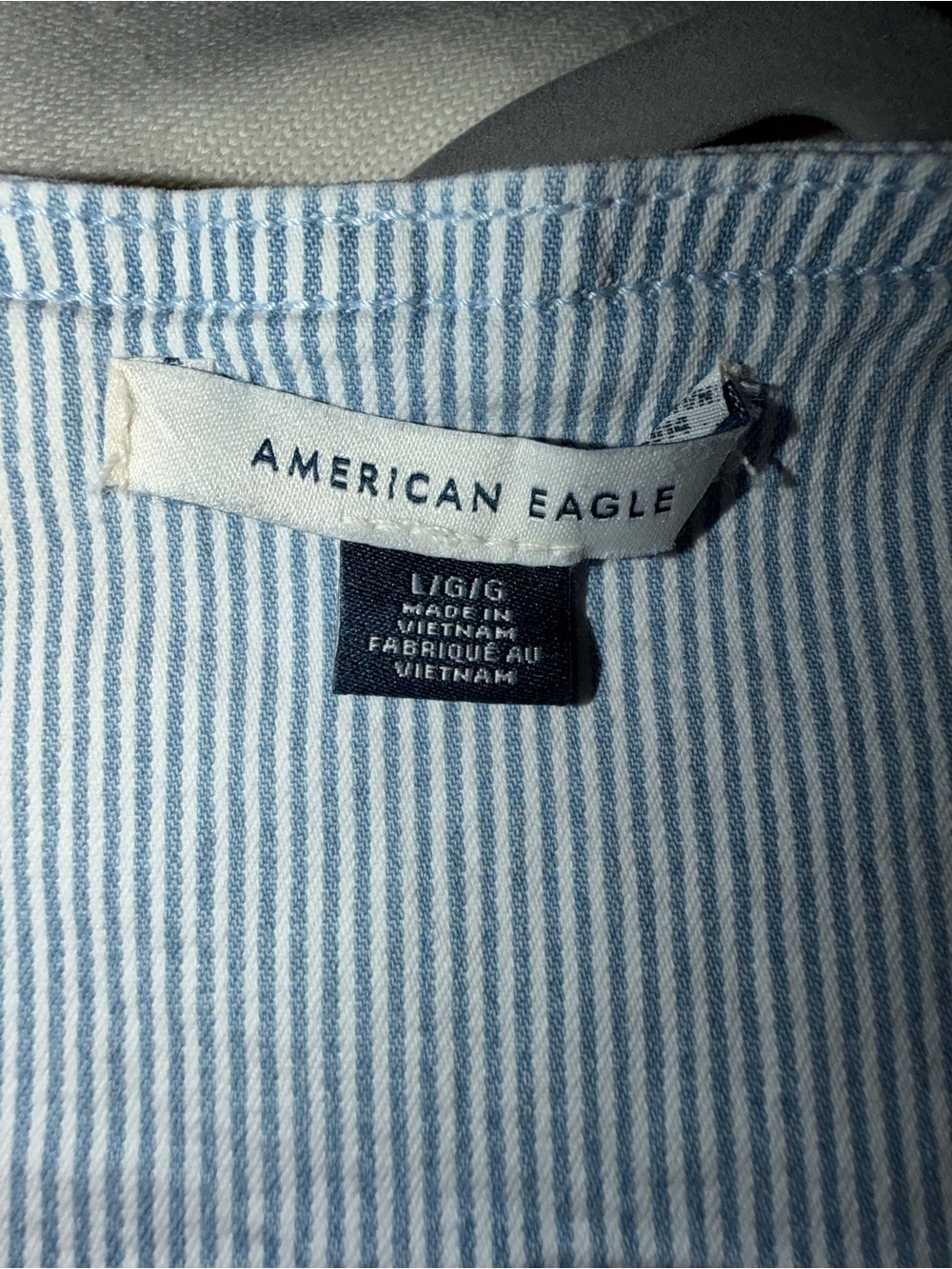 American Eagle Blue and White Striped Railroad Button Vest - Picture 4 of 8
